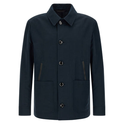 Brioni Blue Linen Full-Length Jacket