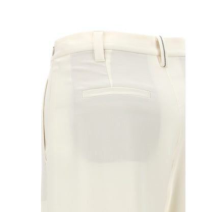 Brunello Cucinelli White Silk Casual Pants