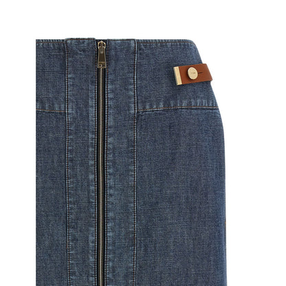Fendi Blue Cotton Midi Skirt