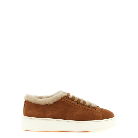 Santoni Brown Goatskin Low Top Sneakers