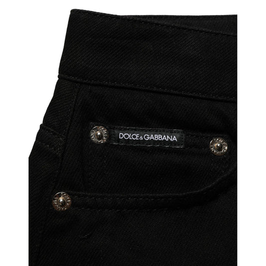 Dolce & Gabbana Dark Gray Cotton Mid Rise Denim Hot Pants Shorts