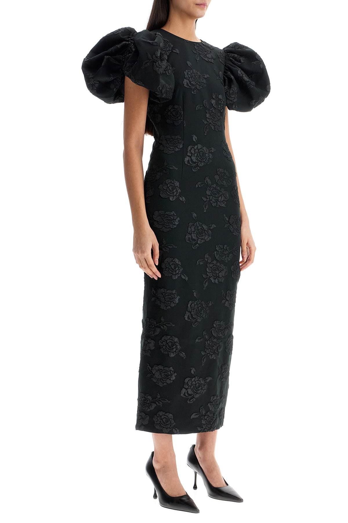 Rotate 3d jacquard midi dress black floral Dresses Rotate