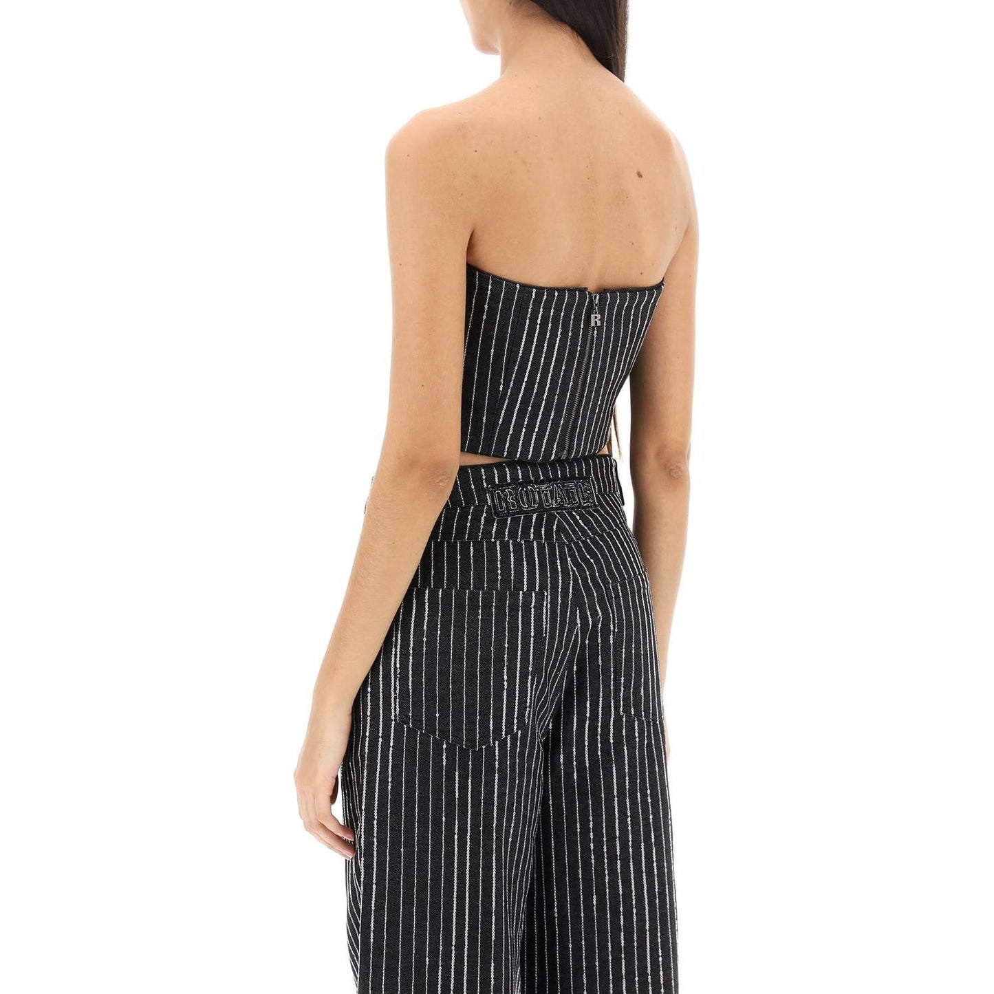 Rotate cropped top with sequined stripes Topwear Rotate