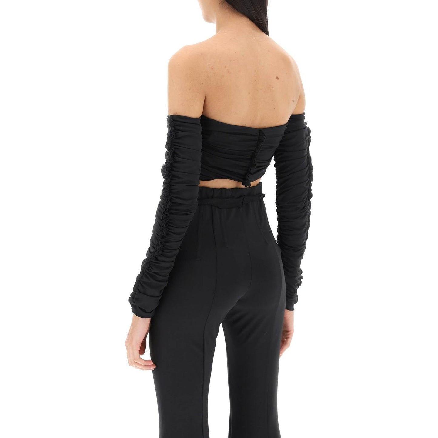 Rotate ruched off-shoulder cropped top Topwear Rotate