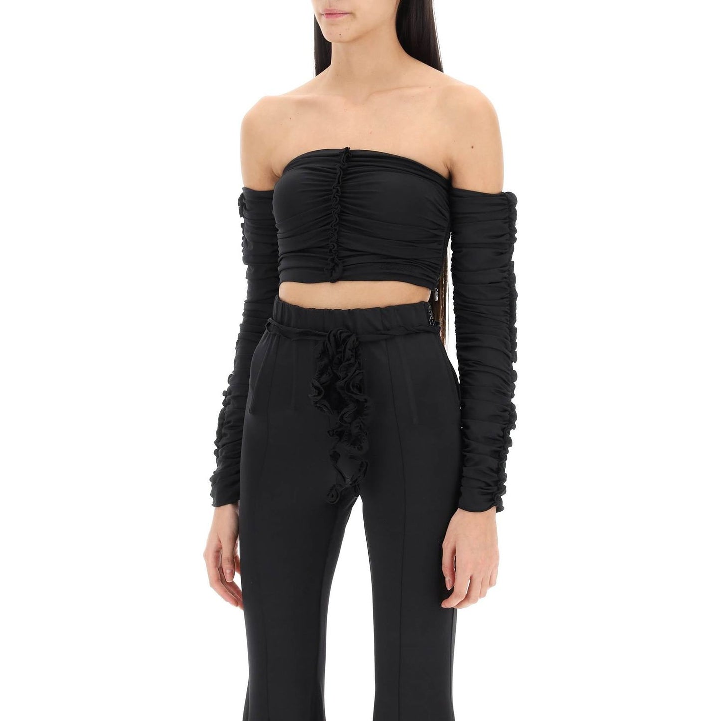 Rotate ruched off-shoulder cropped top Topwear Rotate