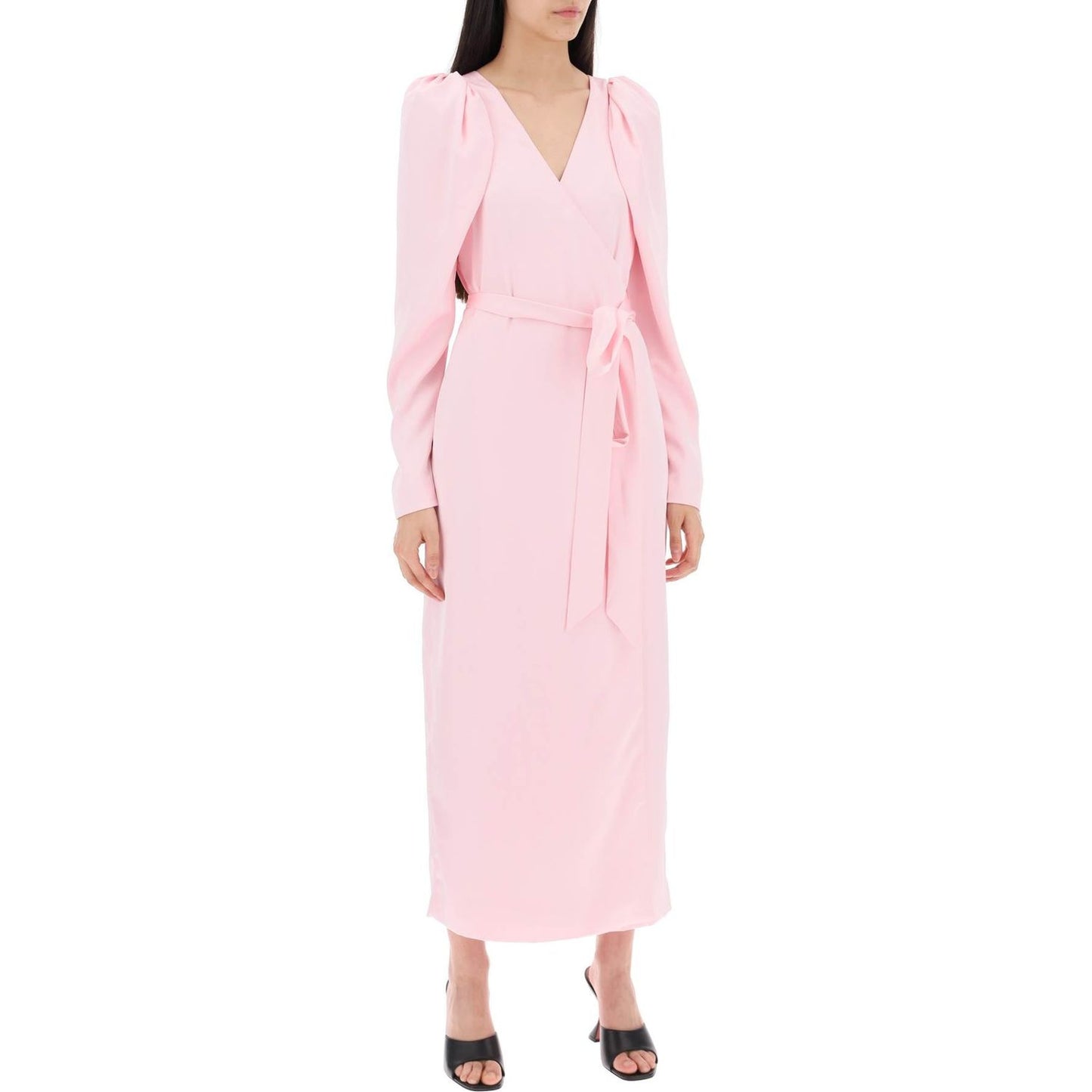 Rotate satin wrap midi dress with a crossover