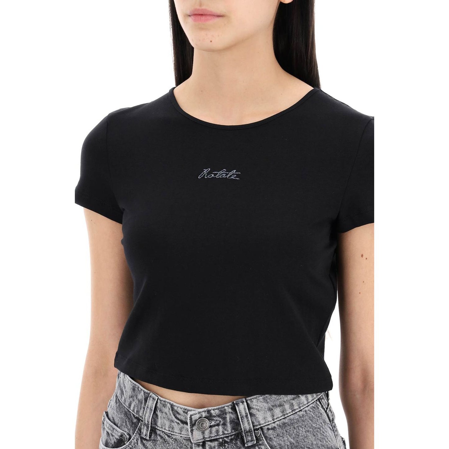 Rotate cropped t-shirt with embroidered lurex logo Topwear Rotate