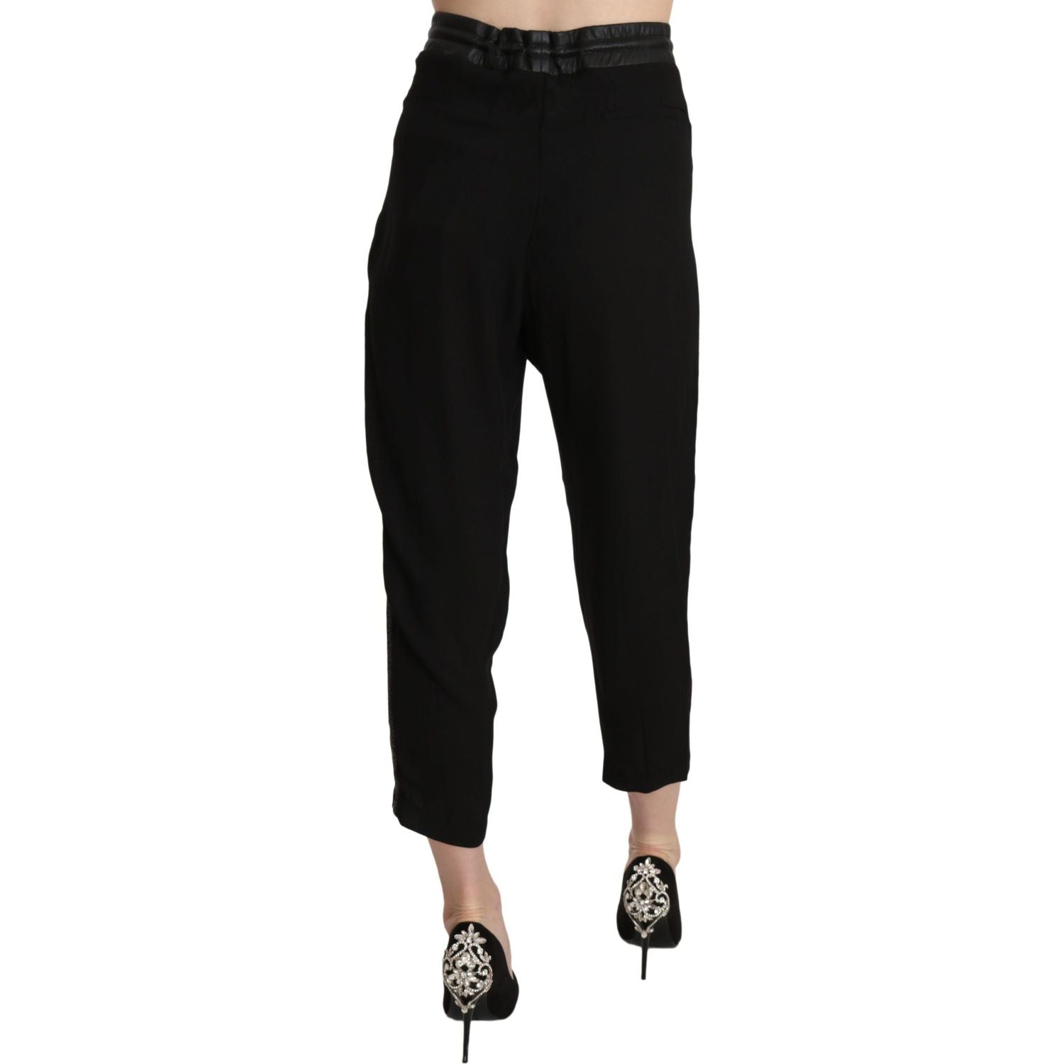 Guess Black Polyester High Waist Cropped Trousers Pants