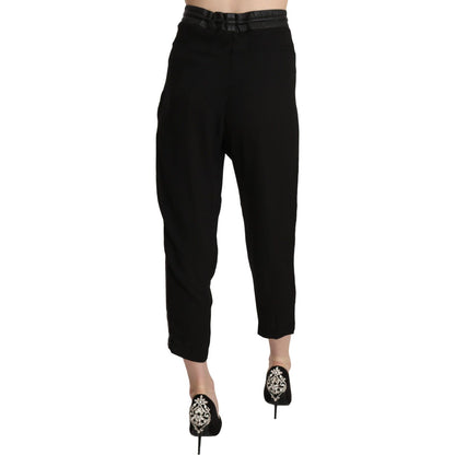 Guess Black Polyester High Waist Cropped Trousers Pants