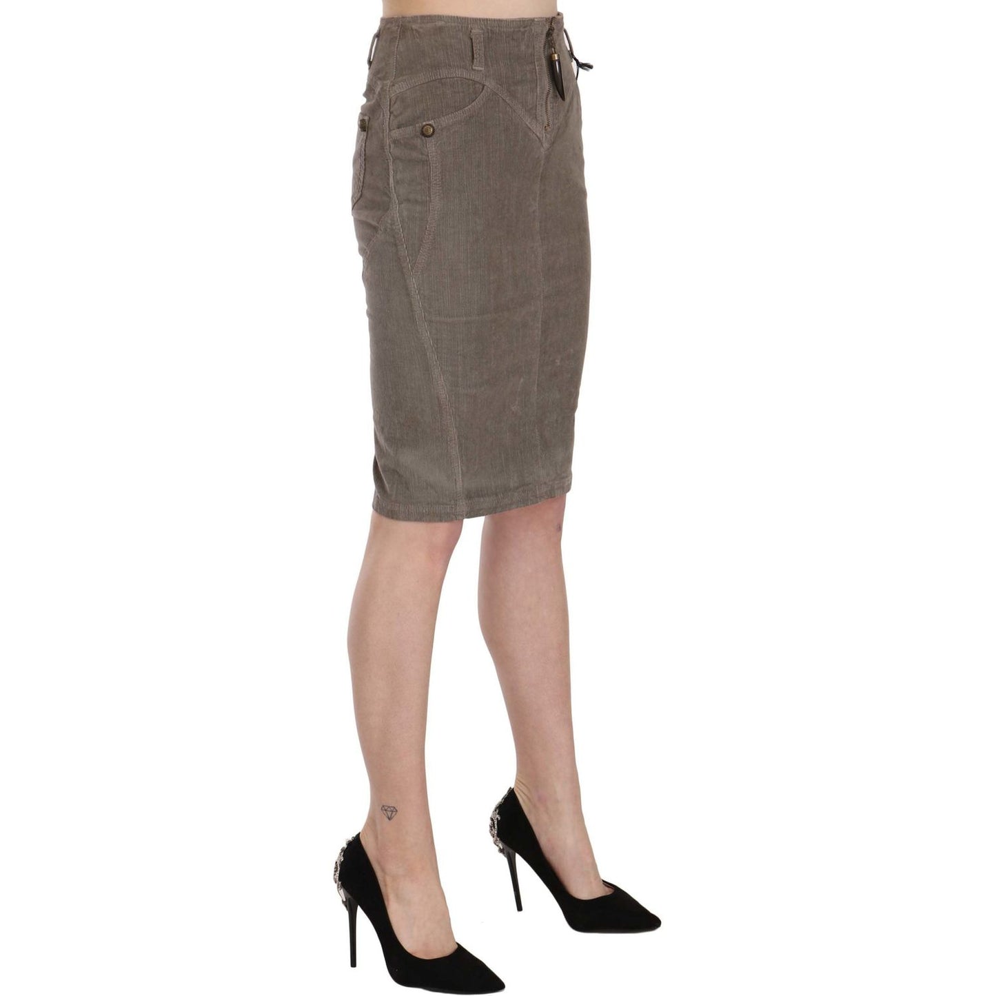 Just Cavalli Chic Gray Pencil Skirt with Logo Details Just Cavalli