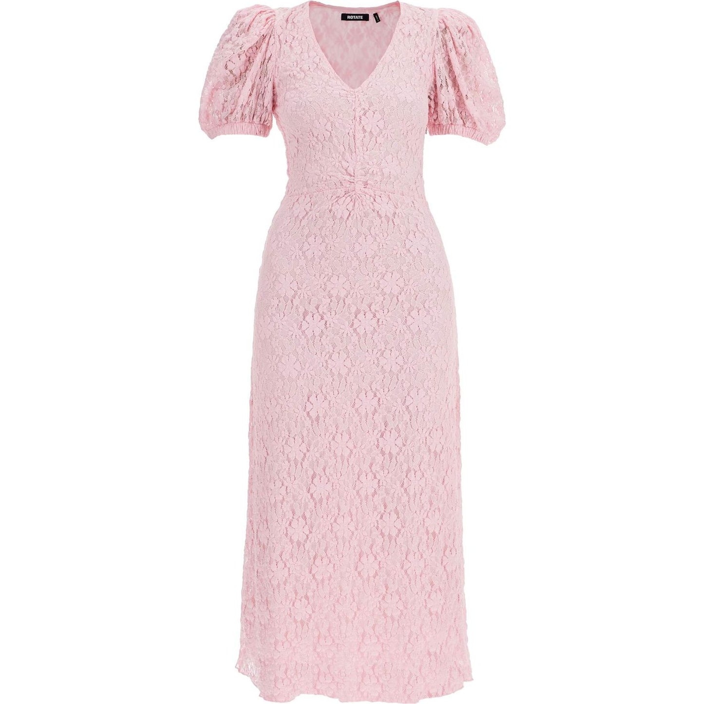 Rotate pink lace midi dress with puff sleeves Dresses Rotate