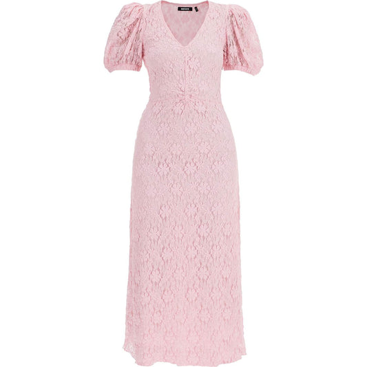 Rotate pink lace midi dress with puff sleeves