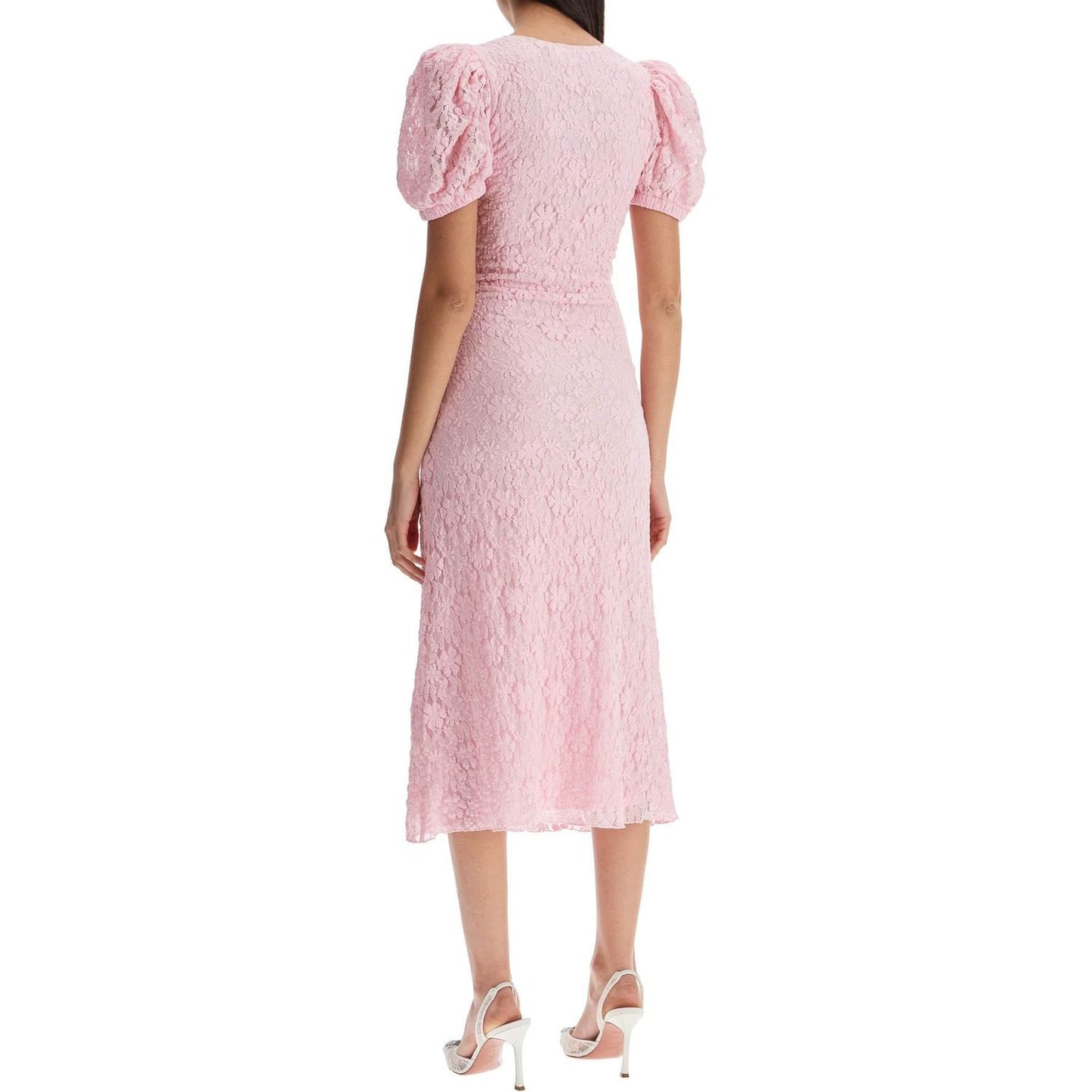 Rotate pink lace midi dress with puff sleeves Dresses Rotate