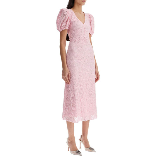 Rotate pink lace midi dress with puff sleeves