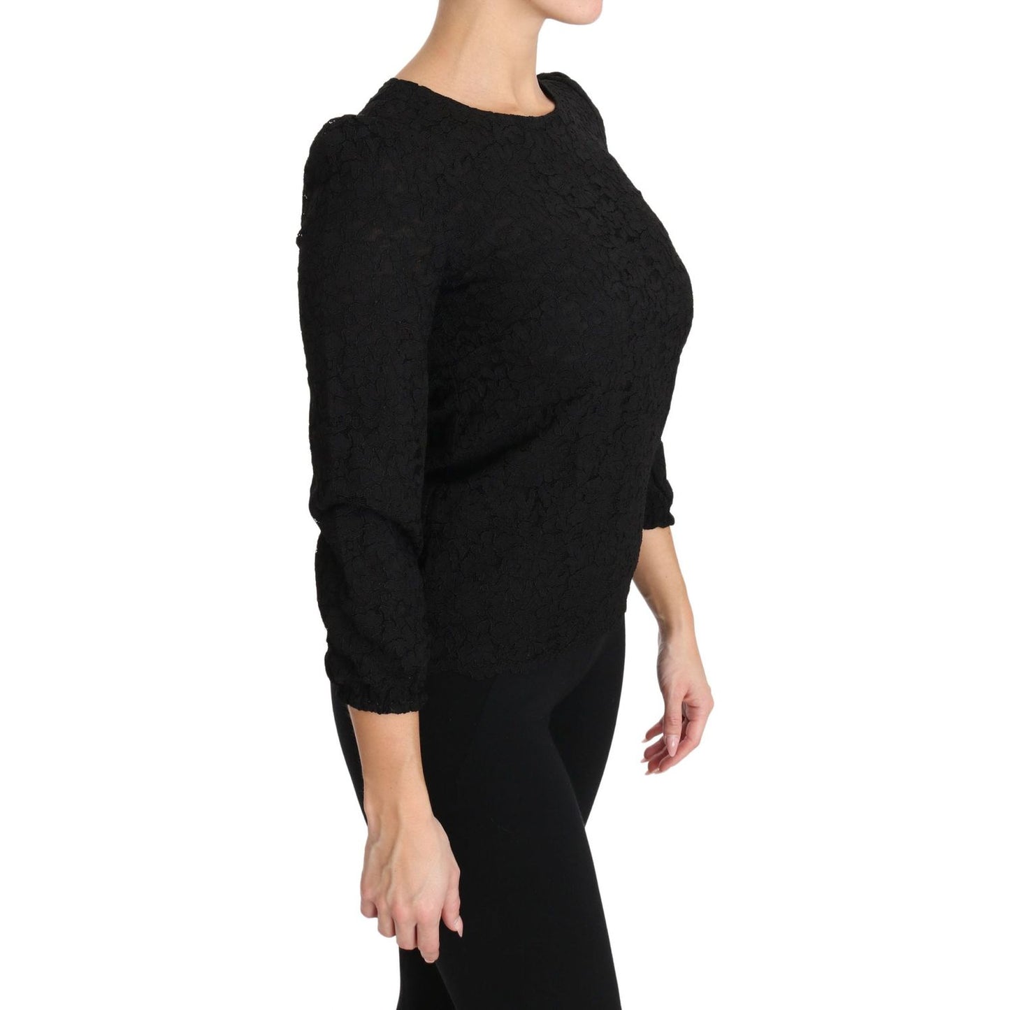 Dolce & Gabbana Black Floral Lace Zipper Top Blouse