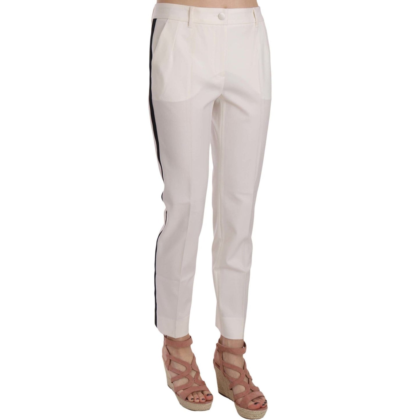 Dolce & Gabbana Elegant White Stripe Wool Tapered Trousers Dolce & Gabbana