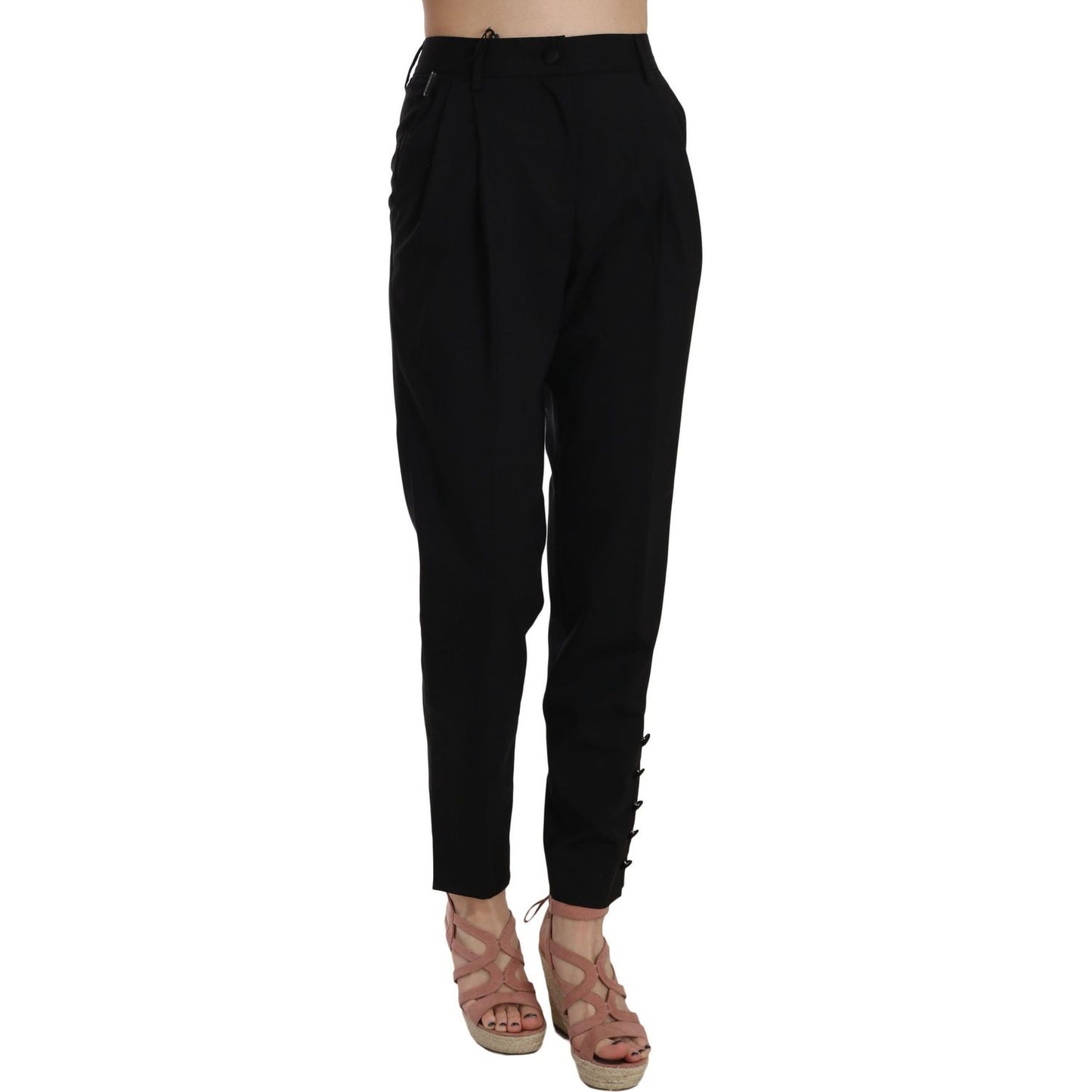 Dolce & Gabbana Black Button Pleated Tapered Trouser Pants