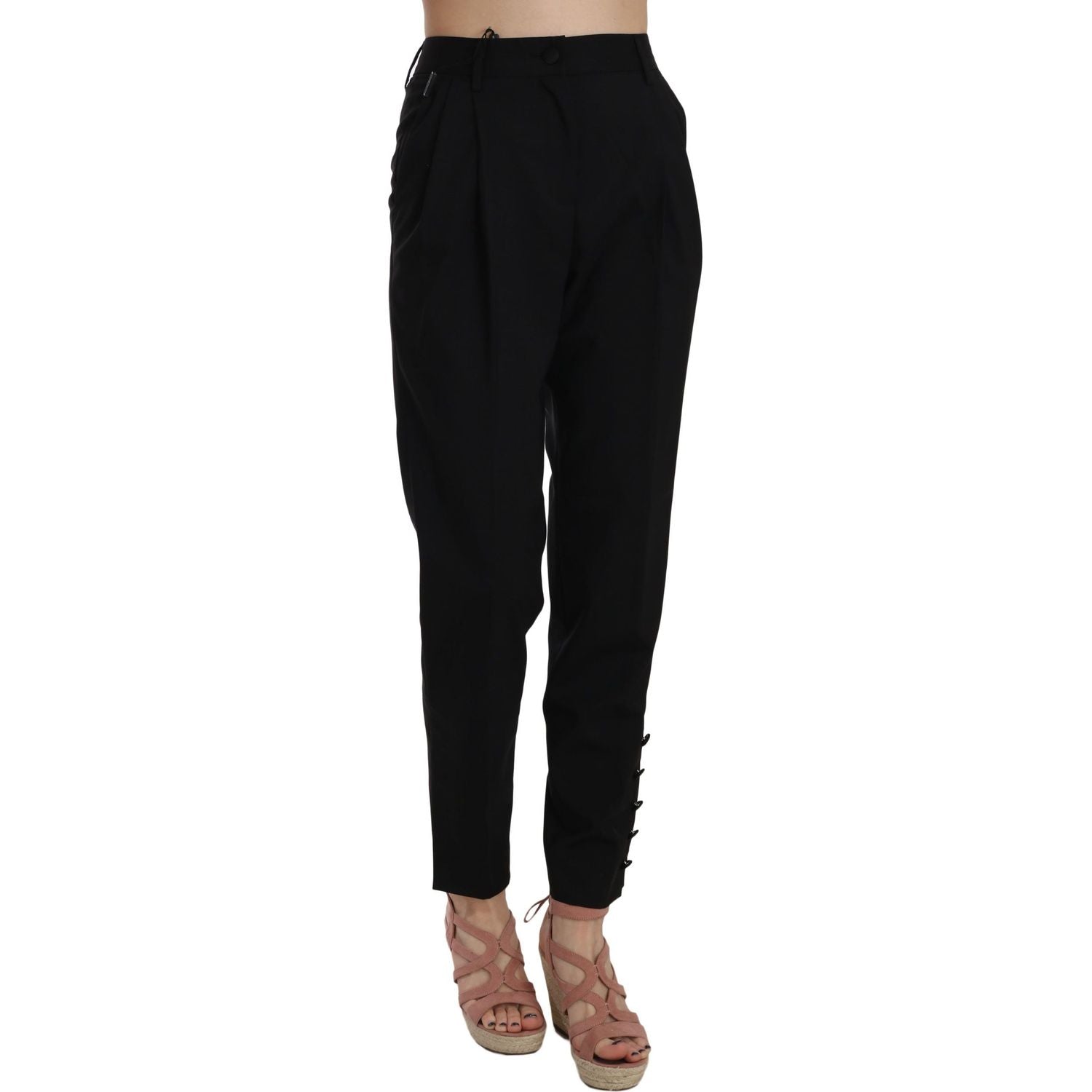 Dolce & Gabbana Black Button Pleated Tapered Trouser Pants