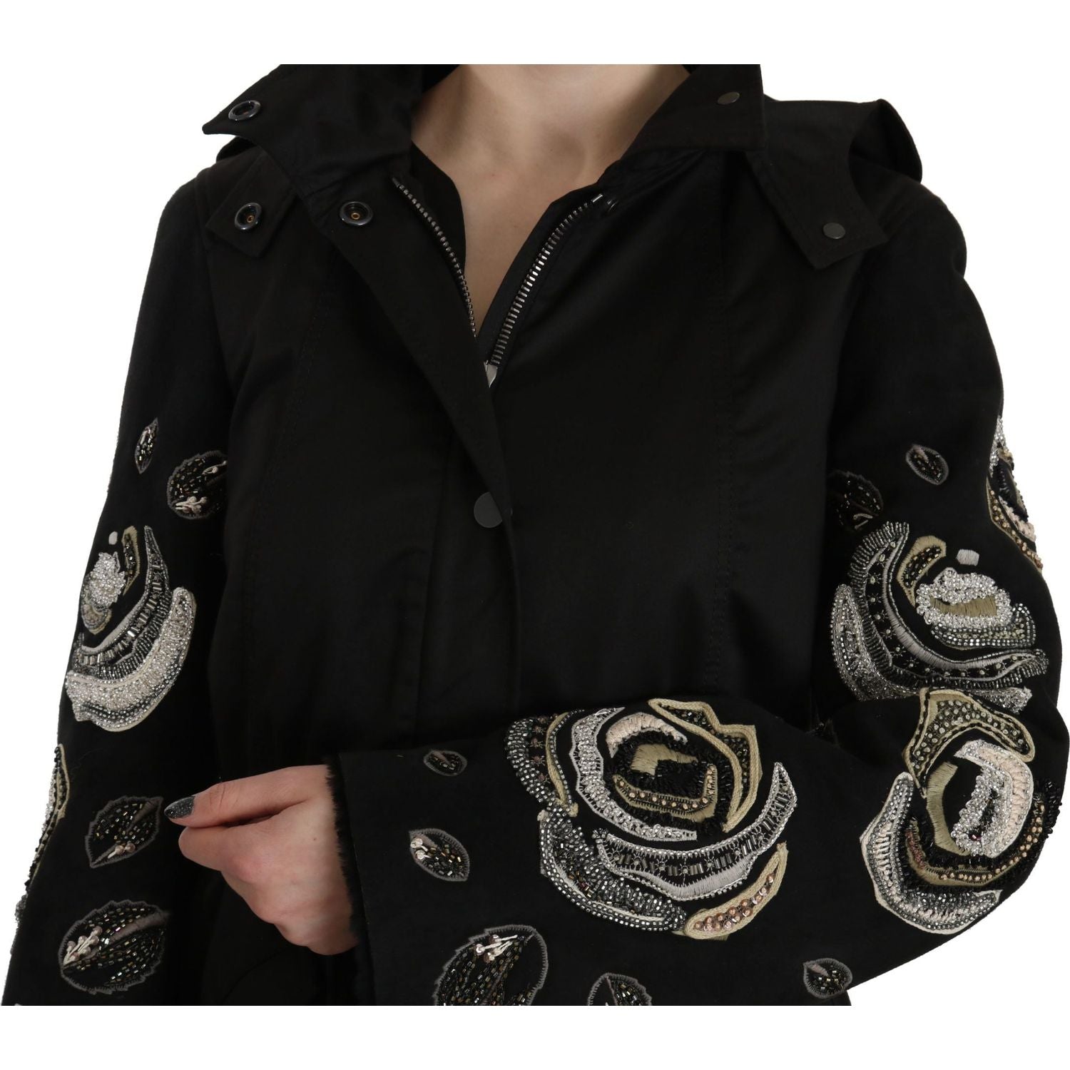 John Richmond Floral Sequined Beaded Hooded Jacket Coat