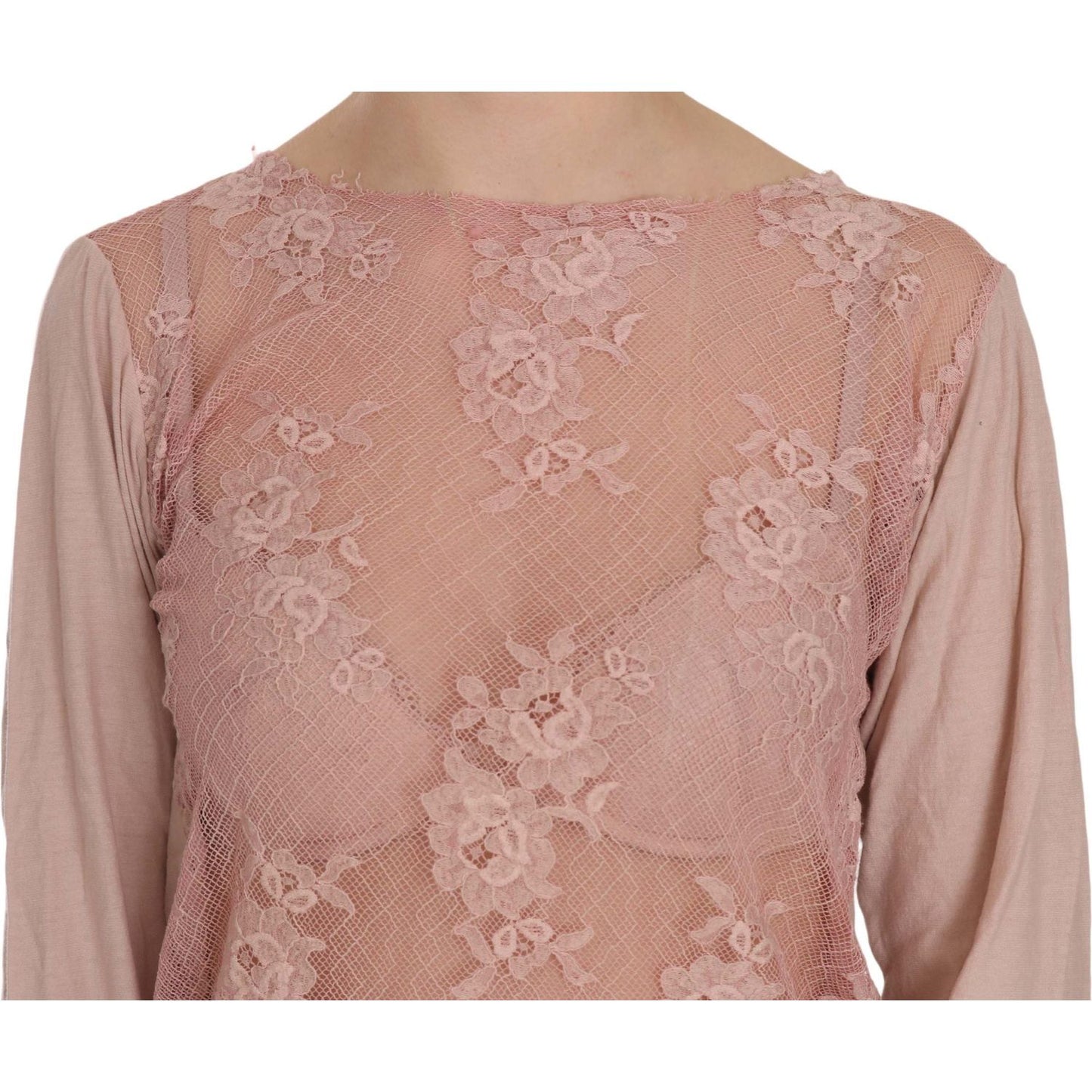 PINK MEMORIES Elegant Pink Lace Boat Neck Blouse PINK MEMORIES