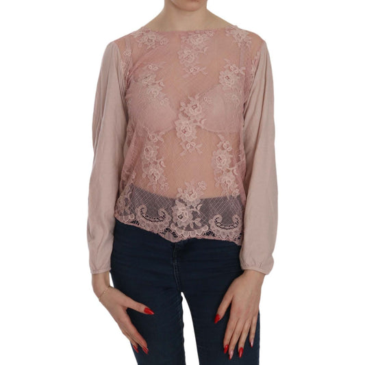 PINK MEMORIES Elegant Pink Lace Boat Neck Blouse PINK MEMORIES