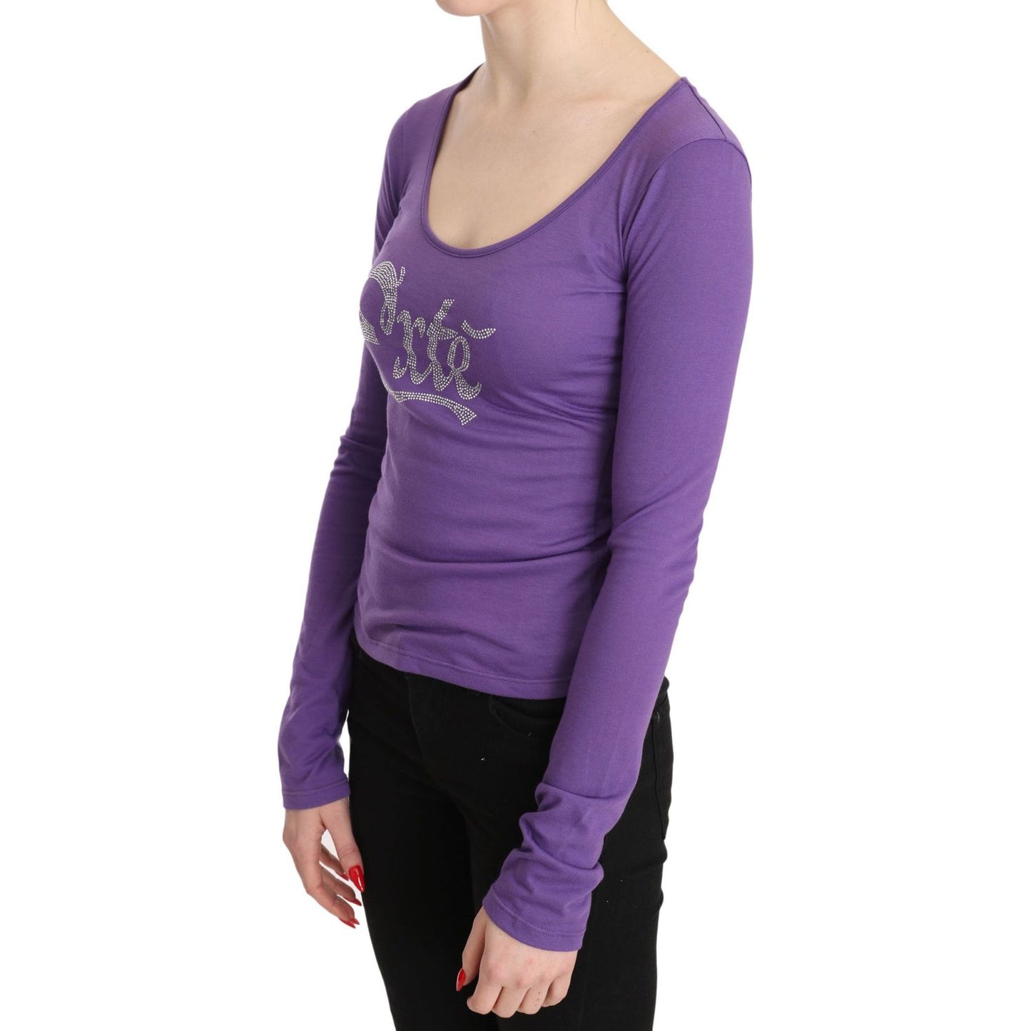 Exte Elegant Purple Crystal Embellished Long Sleeve Top Exte