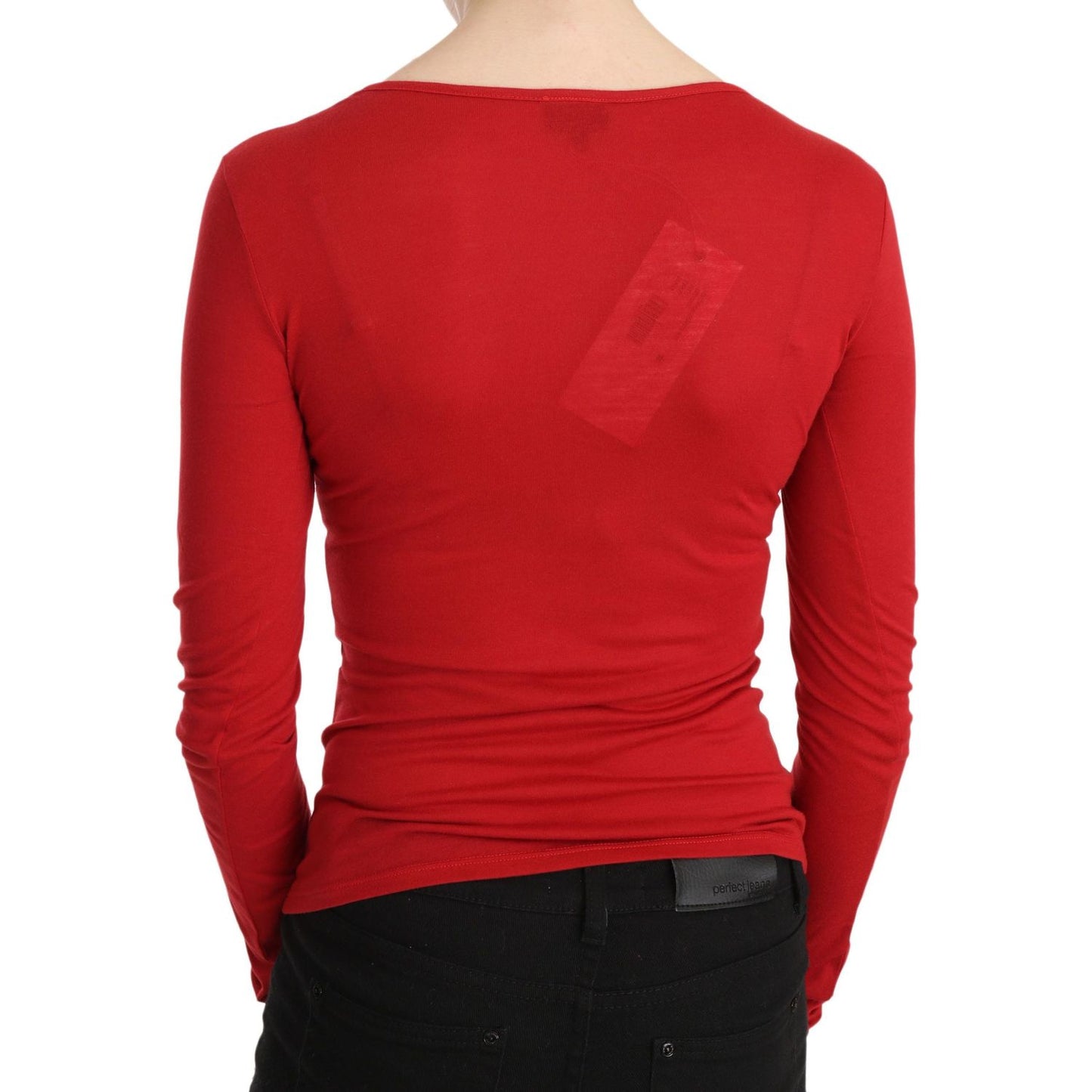 Red Exte Crystal Embellished Long Sleeve Top Blouse