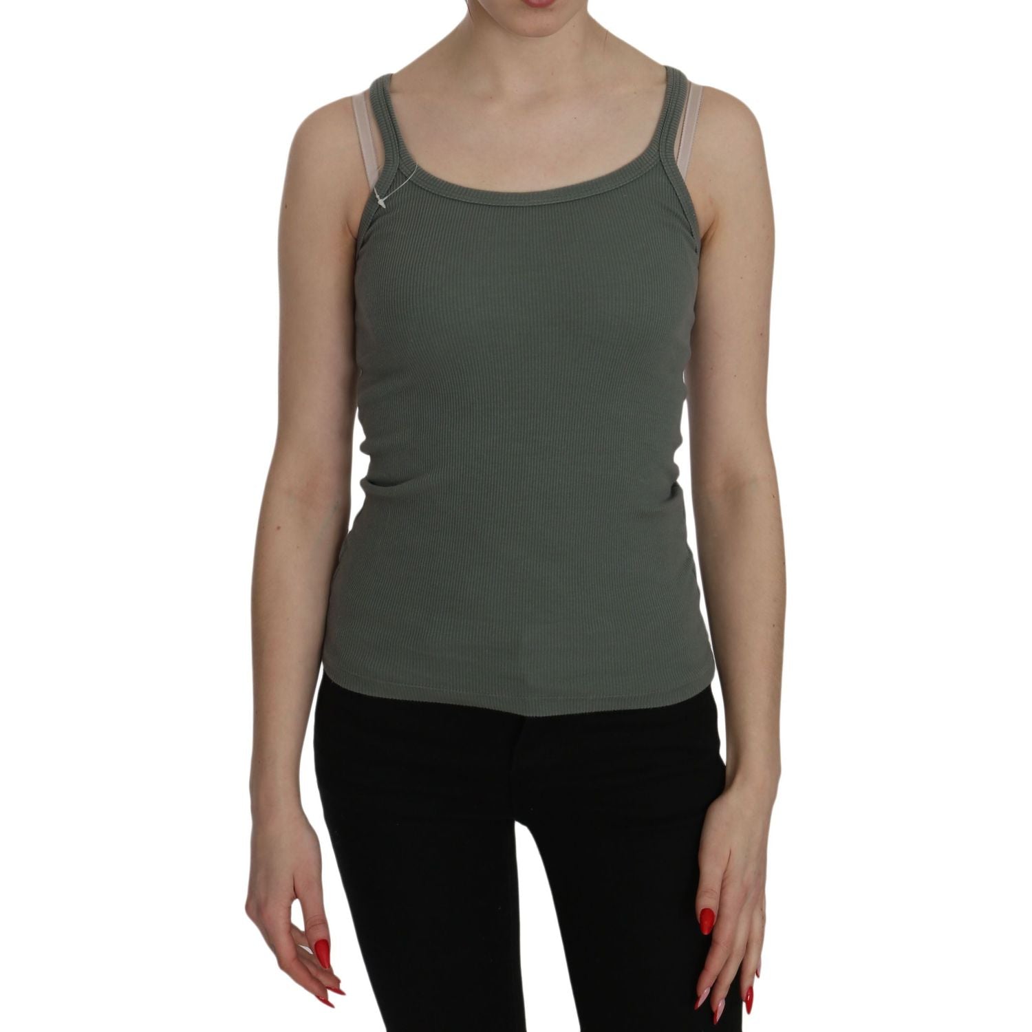 PINK MEMORIES Green Spaghetti Strap Slim Fit Casual Tank Top Blouse