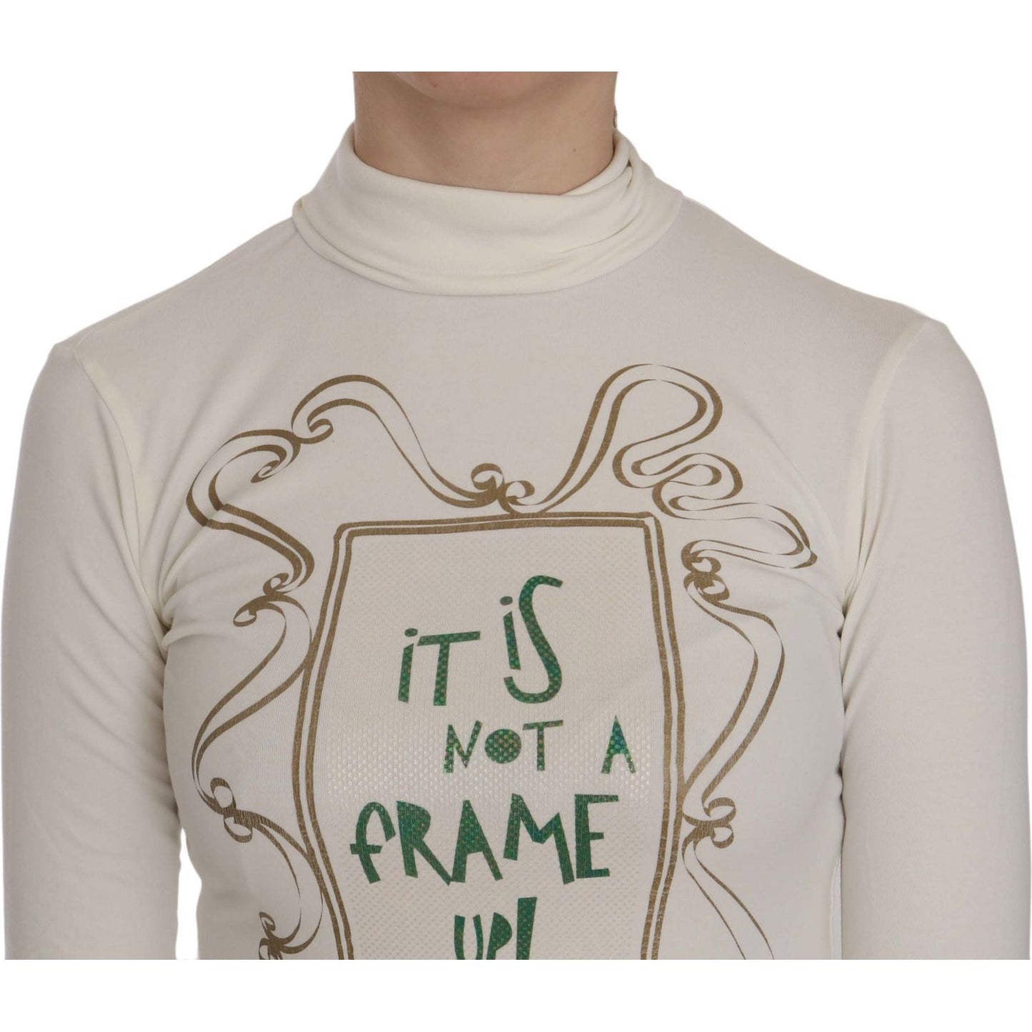 Exte White Printed Turtle Neck 3/4 Sleeve Top Cotton Blouse