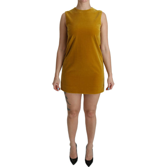 Dolce & Gabbana Mustard Velvet Stretch Shift Mini Dress