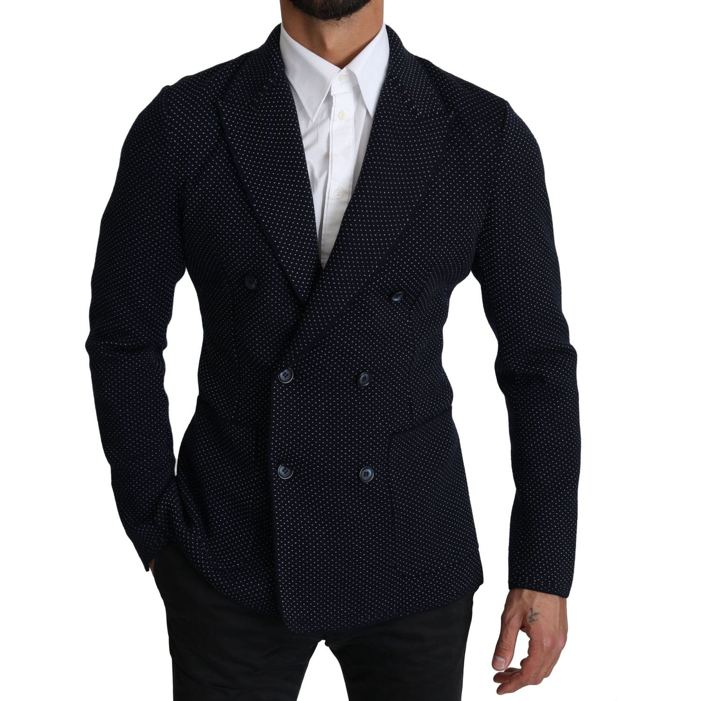 Dolce & Gabbana Elegant Dark Blue Dotted Slim-Fit Blazer Dolce & Gabbana