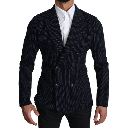 Dolce & Gabbana Elegant Dark Blue Dotted Slim-Fit Blazer Dolce & Gabbana