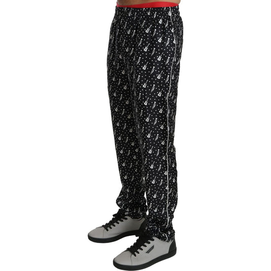 Dolce & Gabbana Elegant Black Musical Instrument Print Silk Pants Dolce & Gabbana