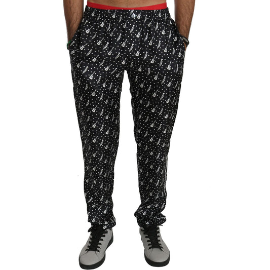 Dolce & Gabbana Elegant Black Musical Instrument Print Silk Pants Dolce & Gabbana