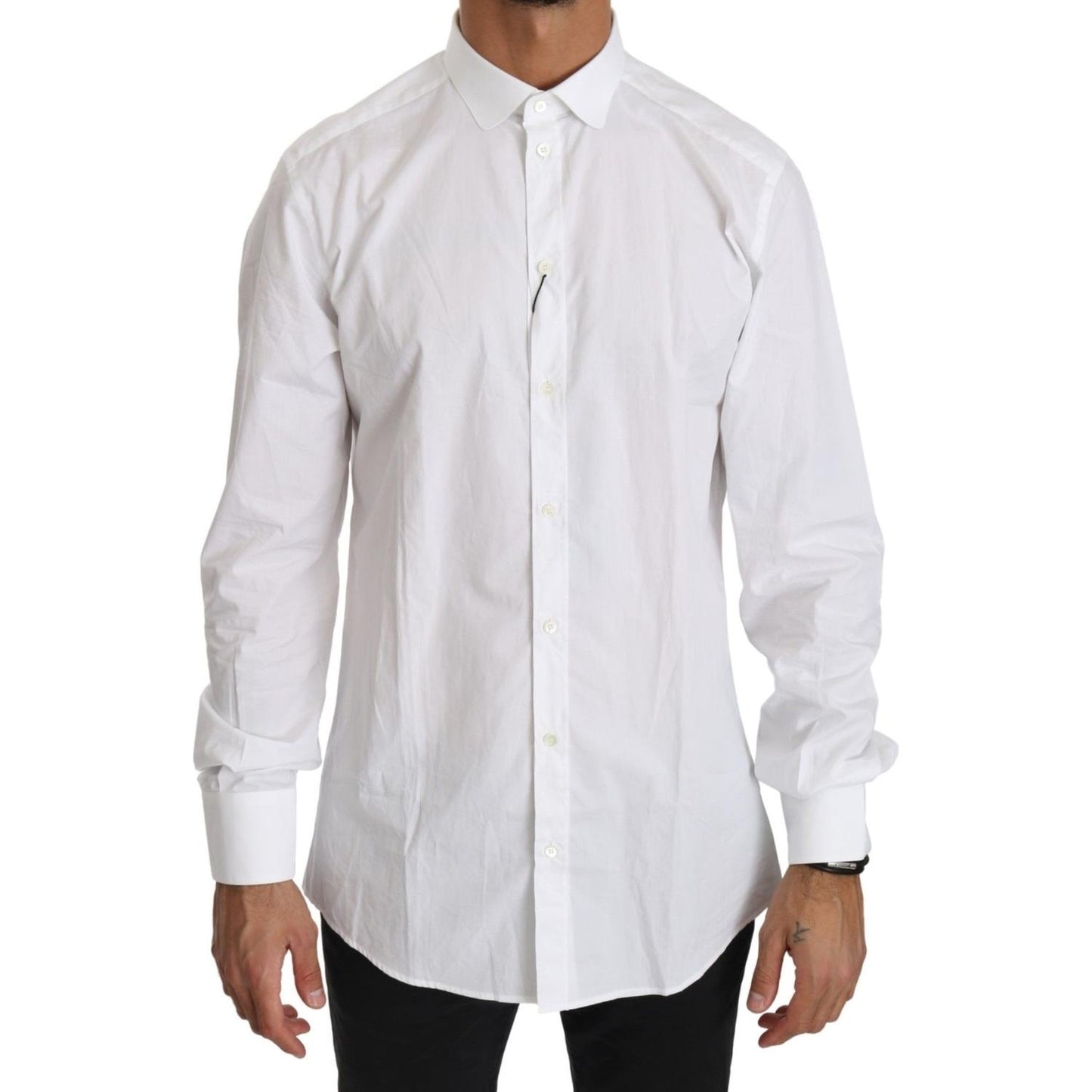 Dolce & Gabbana Elegant White Cotton Gold Fit Shirt MAN TOPS AND SHIRTS Dolce & Gabbana