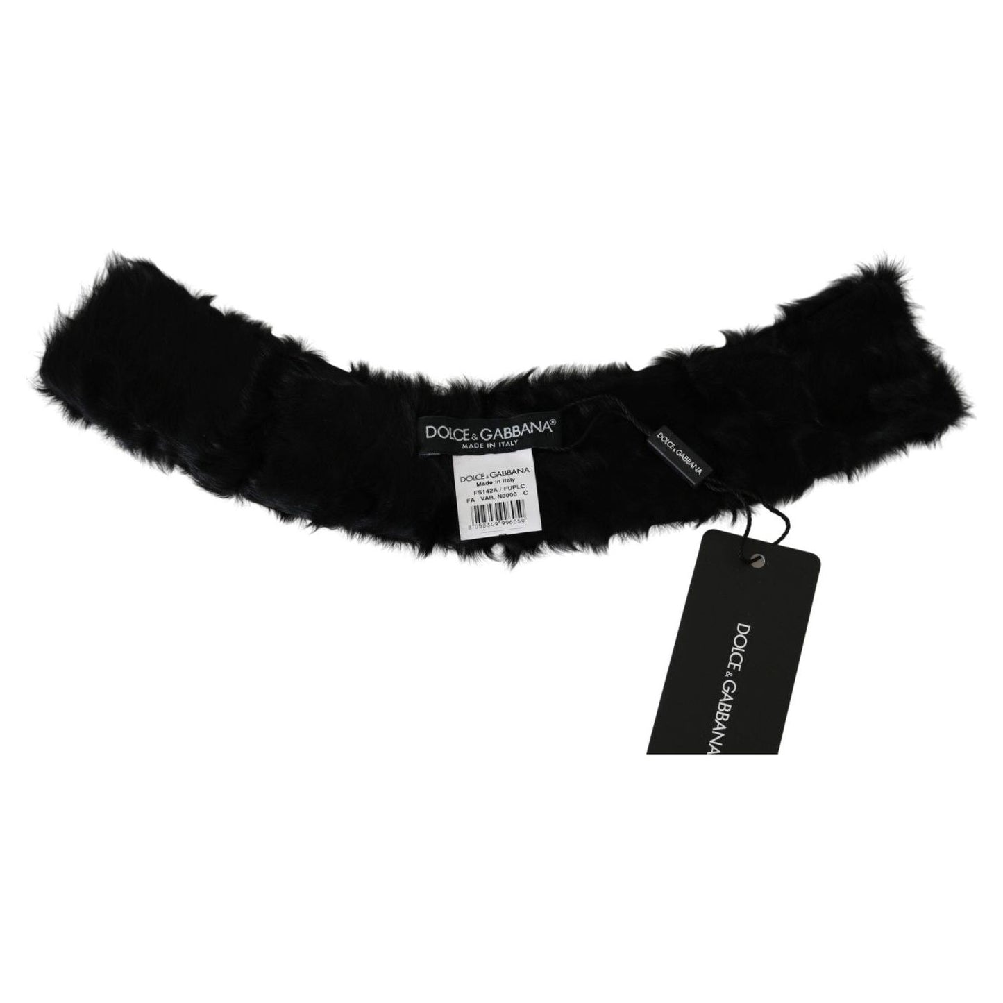 Dolce & Gabbana Elegant Black Lambskin Scarf Fur Scarves Dolce & Gabbana