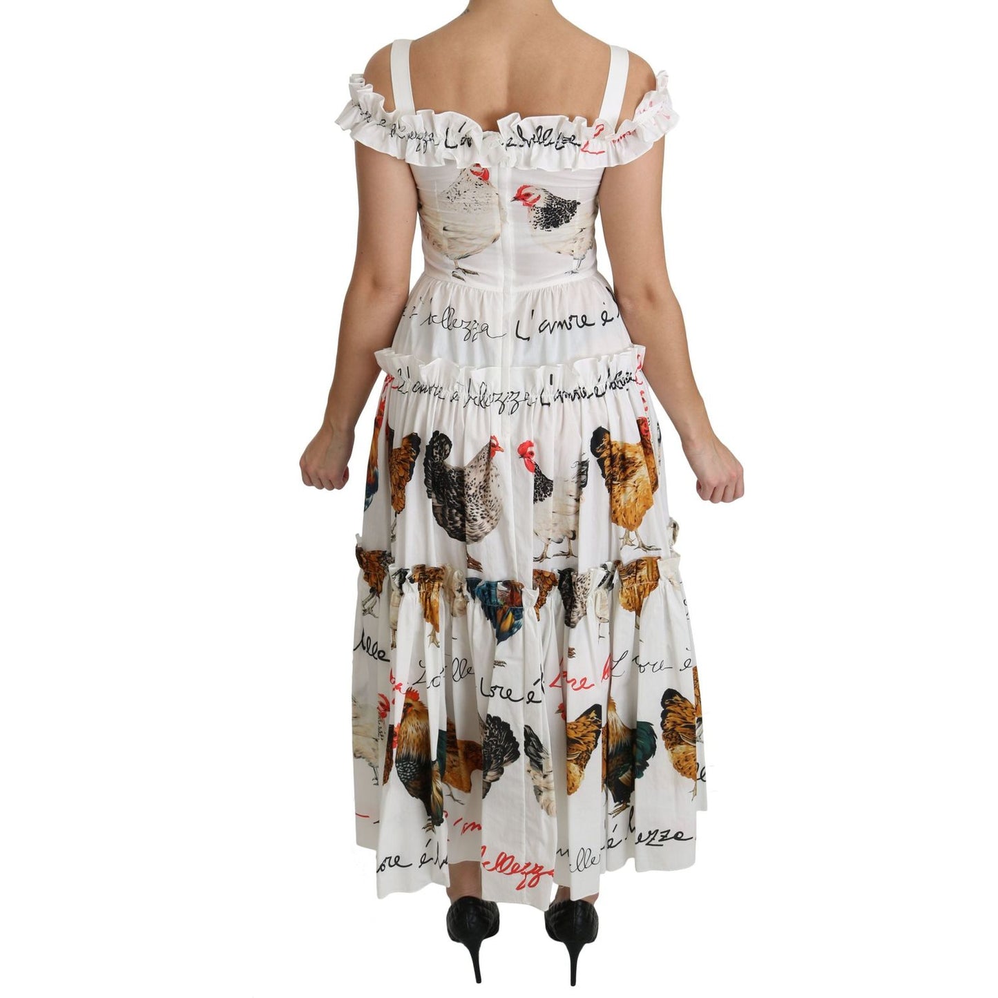 Dolce & Gabbana Elegant White Rooster Print Sheath Midi Dress Dolce & Gabbana