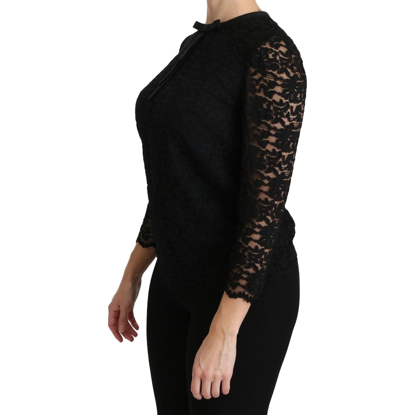 Dolce & Gabbana Black Lace Long Sleeve Nylon Blouse