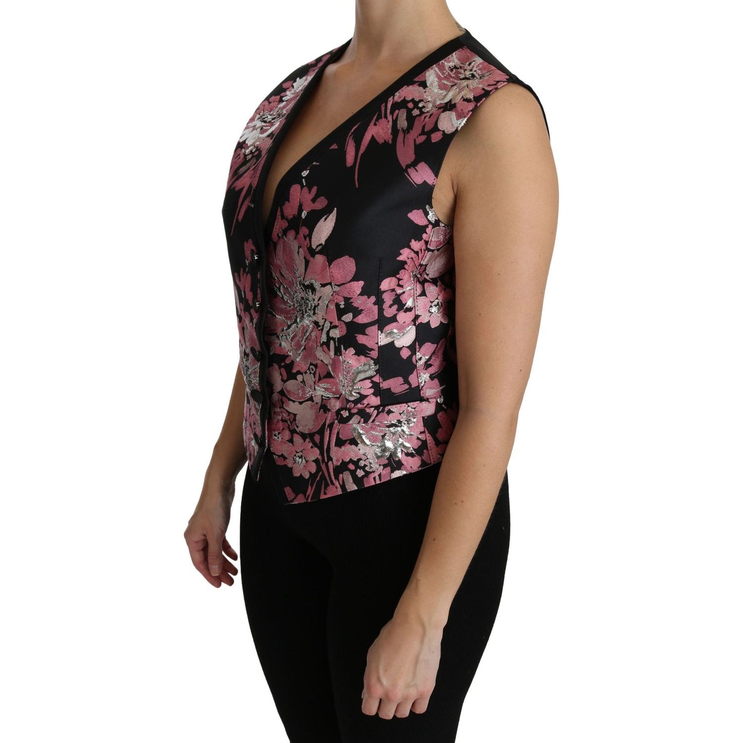 Dolce & Gabbana Elegant Floral Brocade Plunging Vest Top Dolce & Gabbana