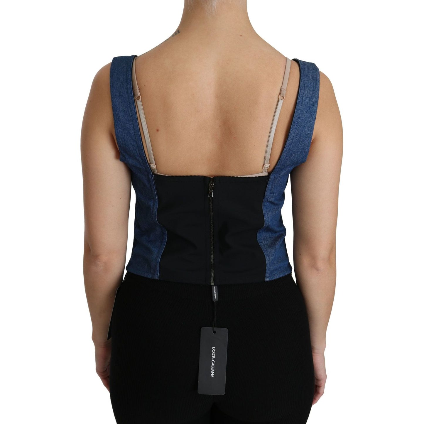 Dolce & Gabbana Elegant Sleeveless Bustier Top in Blue Dolce & Gabbana