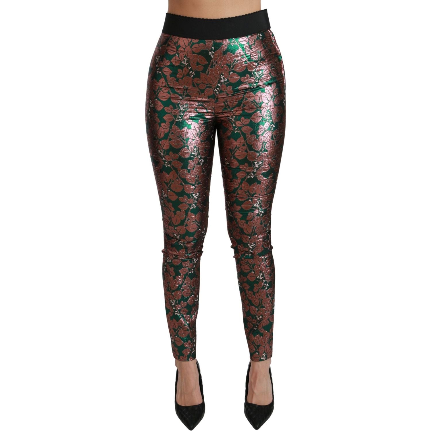 Dolce & Gabbana Green Bronze Leaf Tights Skinny Pants