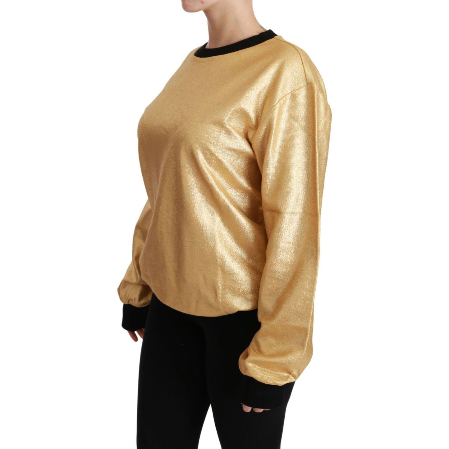 Dolce & Gabbana Gold Cotton Crewneck Pullover Sweater