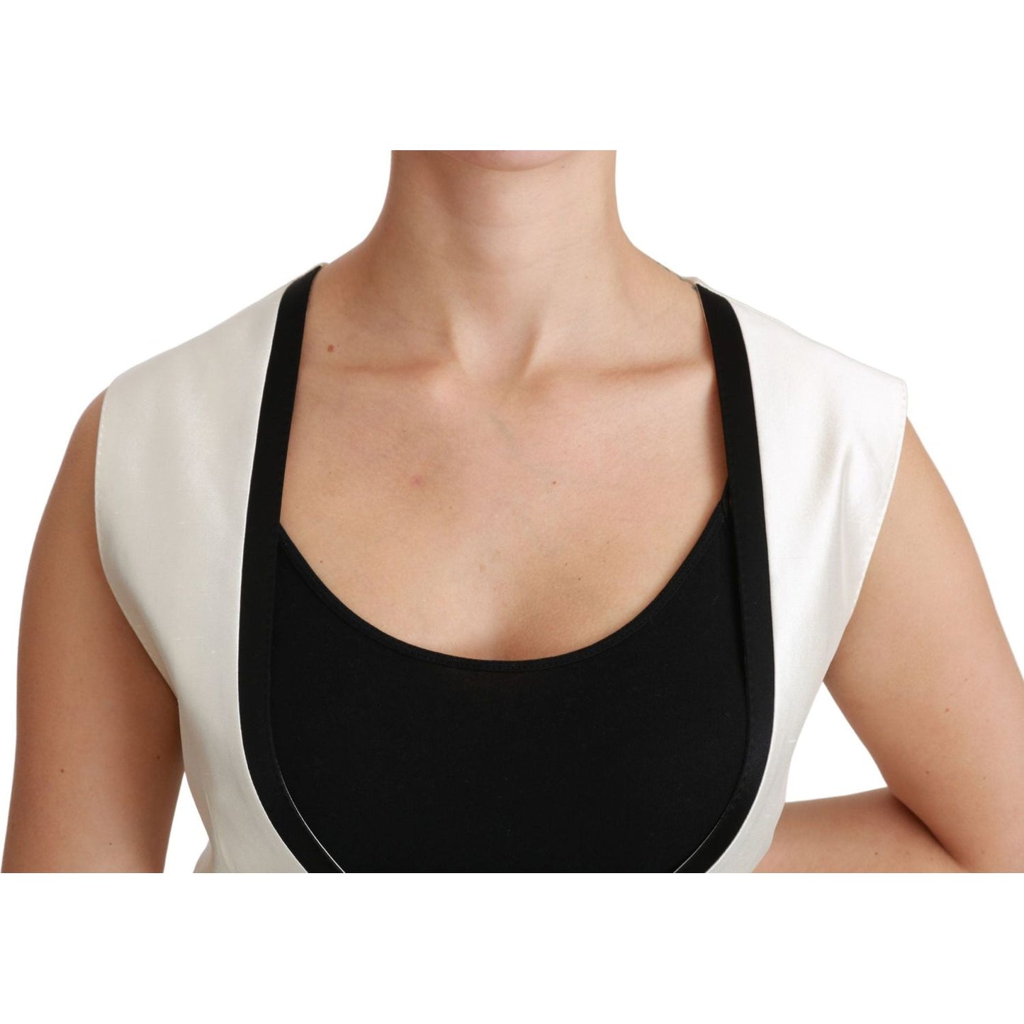 Dolce & Gabbana Elegant Silk Sleeveless Vest in Black & White Dolce & Gabbana