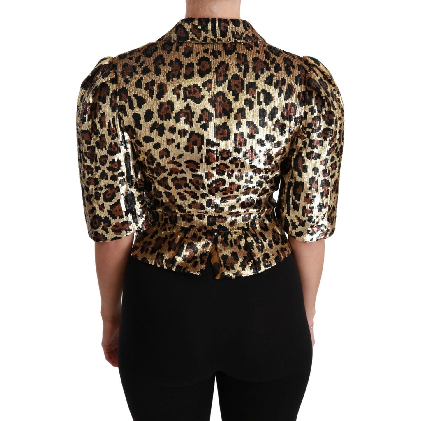 Dolce & Gabbana Gold Leopard Print Short Sleeve Blazer Coats & Jackets Dolce & Gabbana