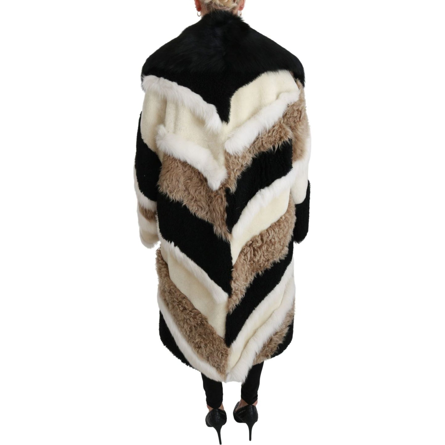 Dolce & Gabbana Elegant Multicolor Shearling Cape Coat Dolce & Gabbana