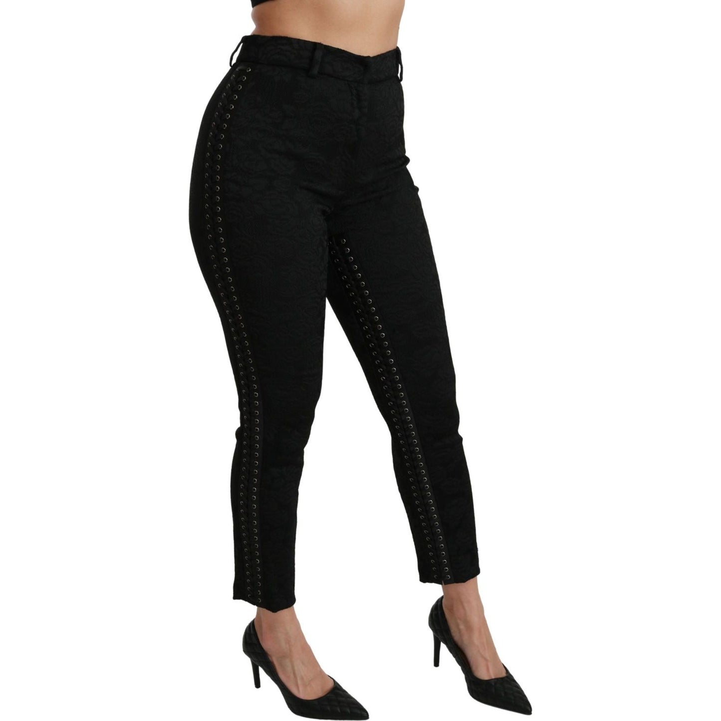 Dolce & Gabbana Black Brocade Skinny High Waist Pants