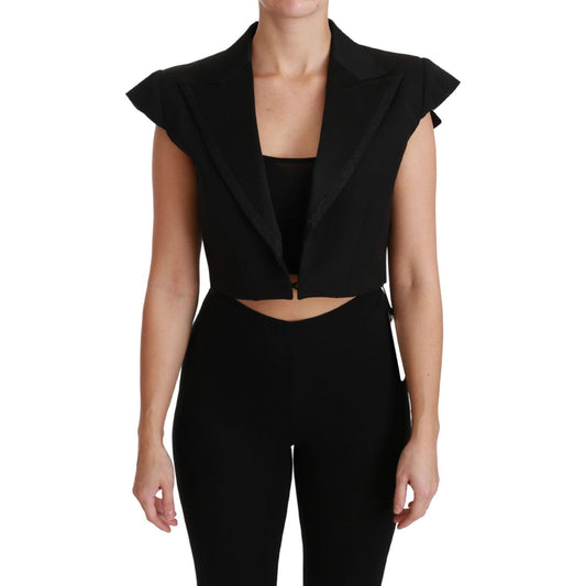 Dolce & Gabbana Elegant Black Cropped Blazer Vest Coats & Jackets Dolce & Gabbana