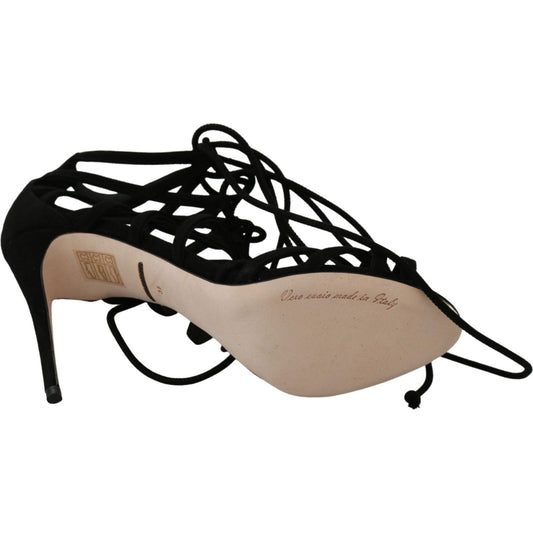 Dolce & Gabbana Elegant Black Suede Stiletto Ankle Strap Sandals Heeled Sandals Dolce & Gabbana