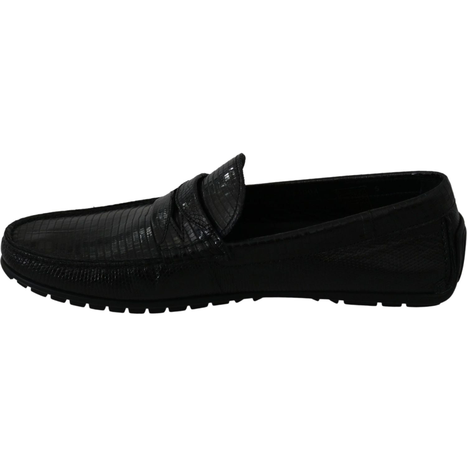 Dolce & Gabbana Black Lizard Leather Flat Loafers Shoes
