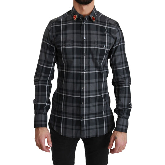 Dolce & Gabbana Elegant Gray Checkered Martini Dress Shirt Dolce & Gabbana